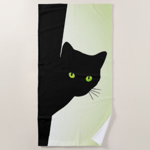 Grünaugige schwarze Katze Strandtuch