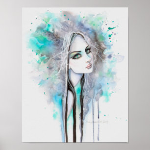 Grünäugiges Gespenst Abstractes Fantasyporträt Poster