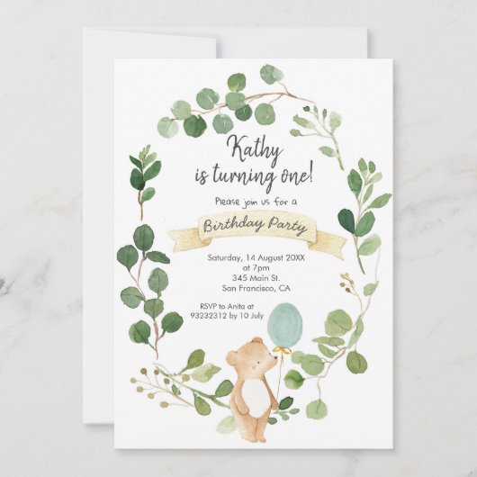 Grünbär Geburtstagsfeier Einladung (Vorderseite)