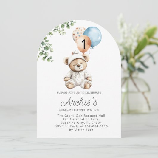 Grünbär Geburtstagsfeier Einladung, erste Teddy Einladung (Stehend Vorderseite)