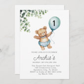 Grünbär Geburtstagsfeier Einladung, erste Teddy Einladung (Vorne/Hinten)