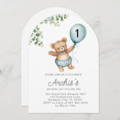 Grünbär Geburtstagsfeier Einladung, erste Teddy Einladung (Vorne/Hinten)