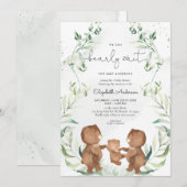 Grünbärengeschlecht - Neutrale Woodland Babydusche Einladung (Vorne/Hinten)