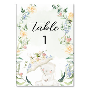 Grünbärenweibchen Neutral Floral Baby Dusche Tischnummer