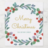 Grünbeere Weihnachtskranz Weinetikett (Einzelnes Label)