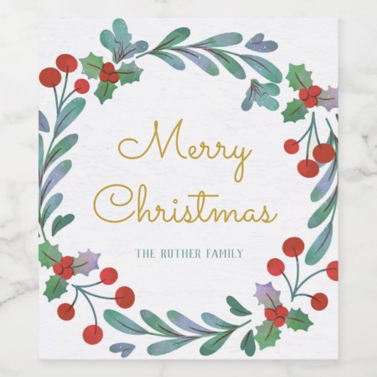 Grünbeere Weihnachtskranz Weinetikett (Einzelnes Label)