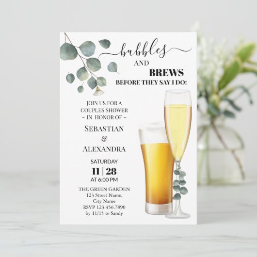 Grünblasen und Brausekupf Dusche Einladung (Stehend Vorderseite)