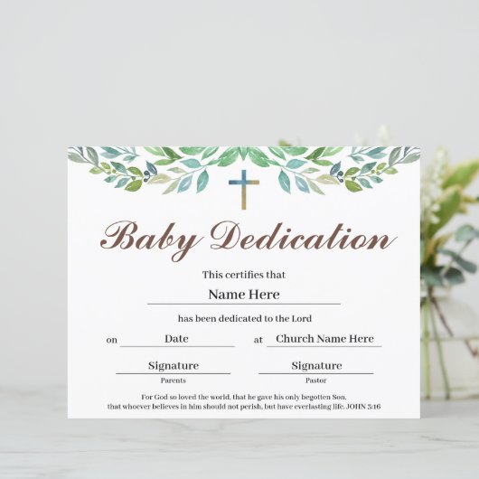 Grünblatt Baby Dedication Certificate (Stehend Vorderseite)