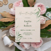 Grünblätter, beige Handarbeit, Save the Date Einladung