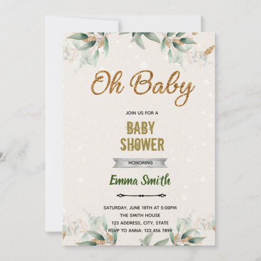 Grünblattmassage Babydusche - Einladung (Vorderseite)