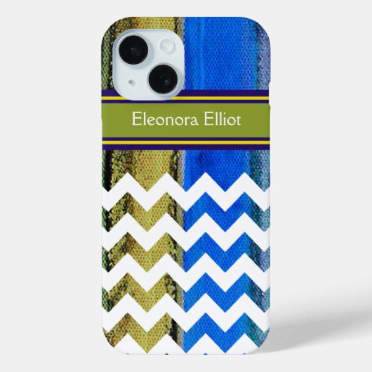 grünblau Mit Monogramm Zickzack Streifen Case-Mate iPhone Hülle (Rückseite)