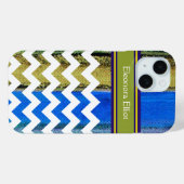 grünblau Mit Monogramm Zickzack Streifen Case-Mate iPhone Hülle (Rückseite (Horizontal))