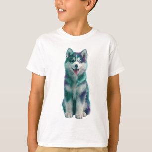 Grünblau und Lila Galaxy Husky Kinder T-Shirt