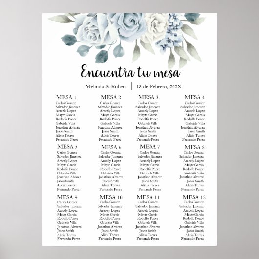 Grünblaue Blume Hochzeitskarte Poster (Vorne)