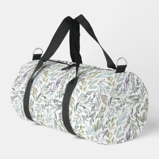 Grünblaue botanische Aquarellmalerei Duffle Bag (Linke Seite)
