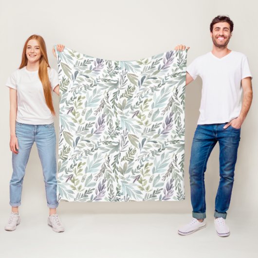 Grünblaue botanische Aquarellmalerei Fleecedecke (Beispiel)