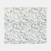 Grünblaue botanische Aquarellmalerei Fleecedecke (Vorderseite (Horizontal))