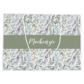 Grünblaue botanische Aquarellmalerei Große Geschenktüte (Rückseite)