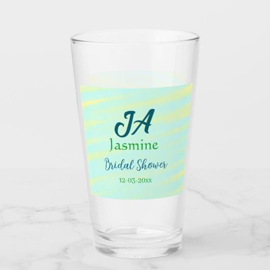 Grünblaue Pastell-Aquarell-Brautparty-Name da Glas (Vorderseite)