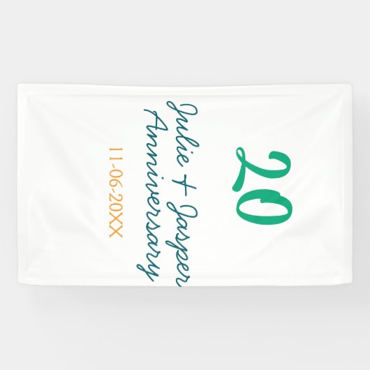Grünblauer 20. Jahrestag Name Datum Orange Banner (Horizontal)