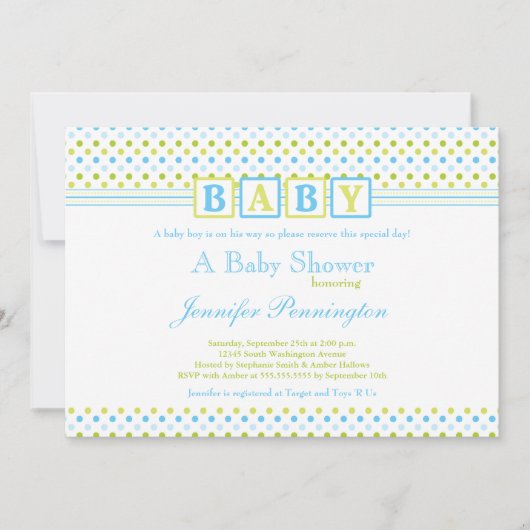 Grünblauer Punkt Babydusche Einladung (Vorderseite)