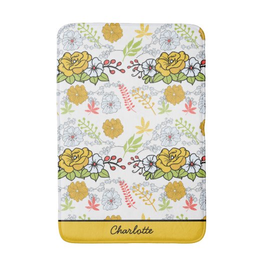 Grünblüte Blumenmuster personalisierter Name Badematte (Vorderseite Vertikal)