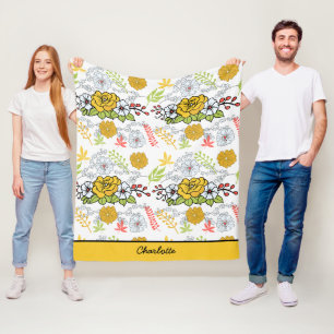Grünblüte Blumenmuster personalisierter Name Fleecedecke