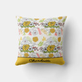 Grünblüte Blumenmuster personalisierter Name Kissen (Rückseite)