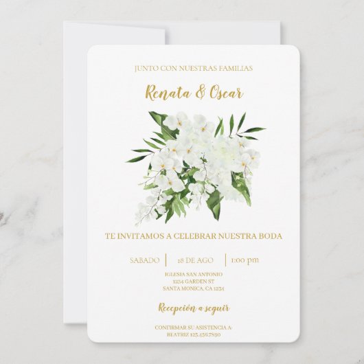 Grünbouquet Spanische Hochzeit Einladung (Vorderseite)