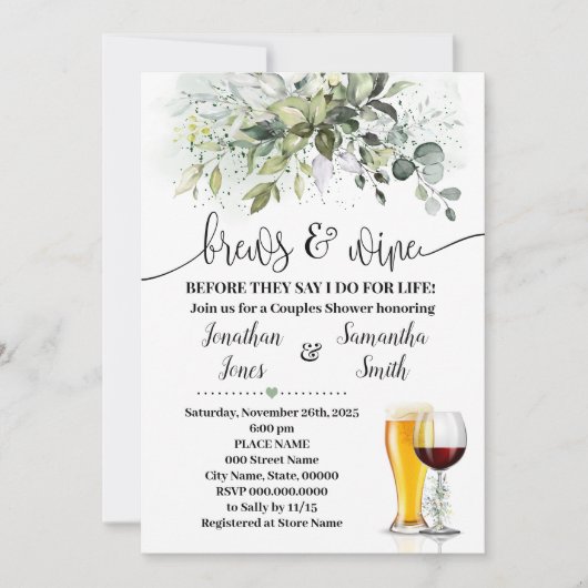 Grünbrauen und Weinkellner Dusche Einladung (Vorderseite)