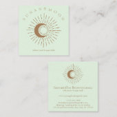 Grünbraun Minimal Moderner Himmelssonnenmond Quadratische Visitenkarte (Vorne/Hinten)