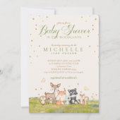 Grünbraune Boy Watercolor Waldtiere Einladung (Vorderseite)