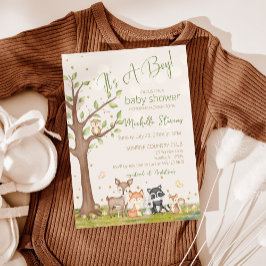 Grünbraune Boy Watercolor Waldtiere Einladung