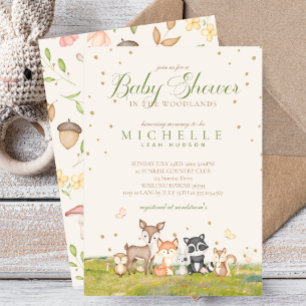 Grünbraune Boy Watercolor Waldtiere Einladung