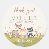 Grünbraune Boy Watercolor Waldtiere Runder Aufkleber (Vorderseite)