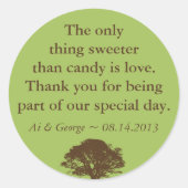 Grünbraune Eiche Hochzeitszitat Runder Aufkleber (Vorderseite)