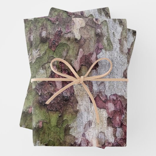 Grünbraune, graue Tarnholzrinde Geschenkpapier Set (Beispiel)