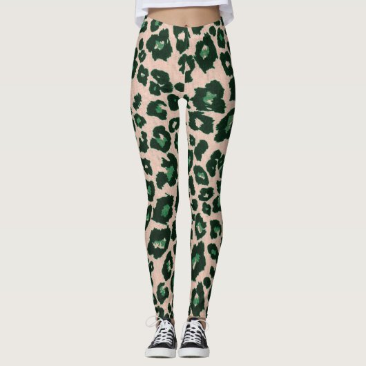 Grünbraune Leopard-Schrift Leggings (Vorderseite)