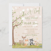 Grünbraune Wasserfarben Waldtiere Einladung (Vorderseite)