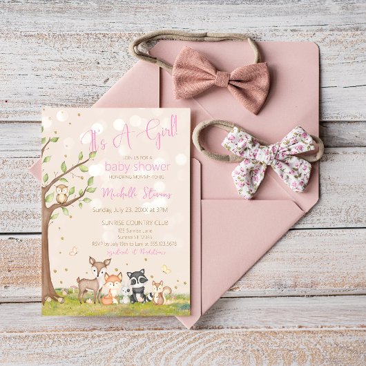 Grünbraune Wasserfarben Waldtiere Einladung