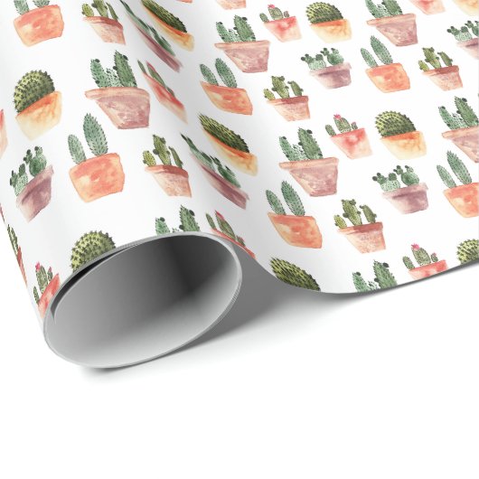 Grünbraunes Kaktusmuster Geschenkpapier (Rolleneckpunkt)