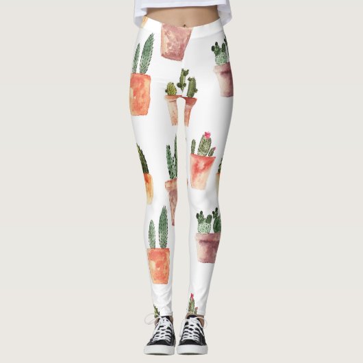Grünbraunes Kaktusmuster Leggings (Vorderseite)