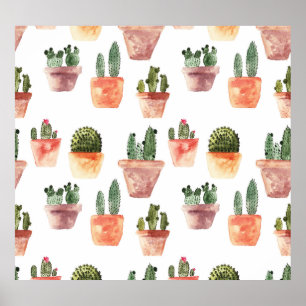 Grünbraunes Kaktusmuster Poster