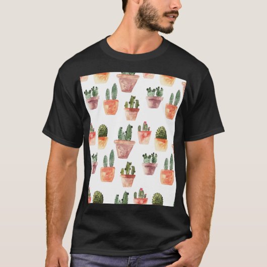 Grünbraunes Kaktusmuster T-Shirt (Vorderseite)