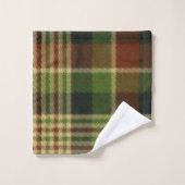 Grünbraunes und beige Kariertes Badetuch-Set Badhandtuch Set (Waschlappen)