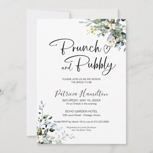 Grünbrunch und Brautparty Einladung (Vorderseite)
