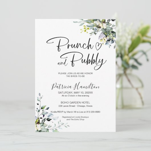 Grünbrunch und Brautparty Einladung (Stehend Vorderseite)