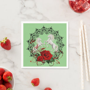 Grünbuch Napkins, Grüne Rote Rose Weißes Pferd Serviette
