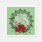 Grünbuch Napkins, Grüne Rote Rose Weißes Pferd Serviette (Vorderseite)