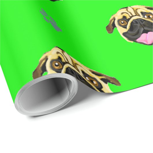 Grünbuch zum Thema Mops Geschenkpapier (Rolleneckpunkt)